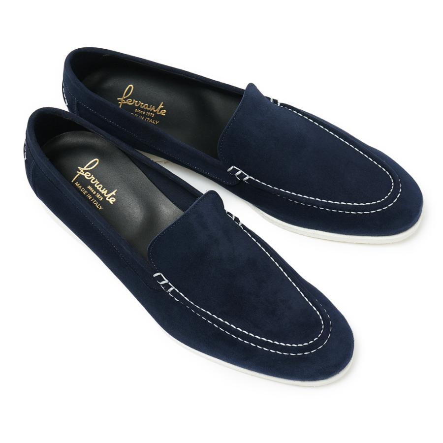 FERRANTE フェランテ NAVY/M CAMOSCIO スエード ラバーソール デッキシューズ NAVYの画像