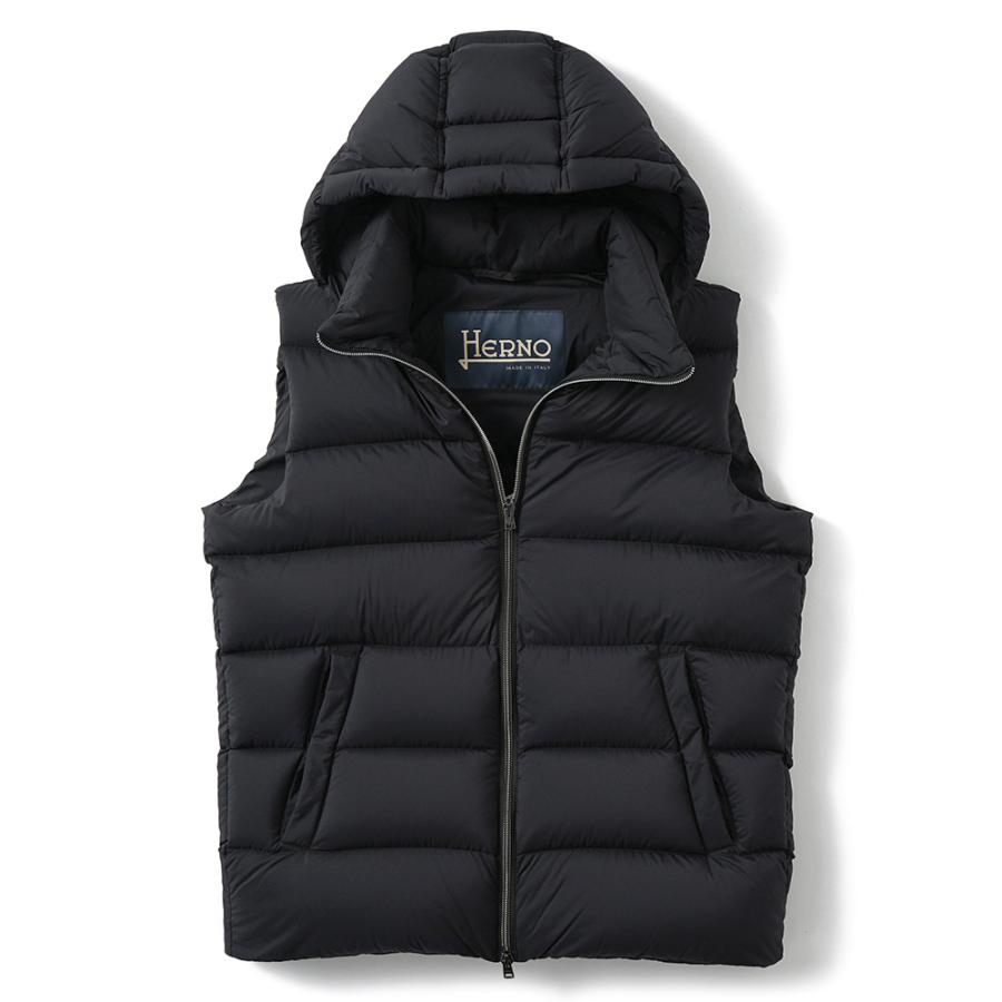 HERNO（ヘルノ） ECOAGE 撥水ナイロン フーデッドダウンベスト PI001186U-12456Z BLACK : DUE ...