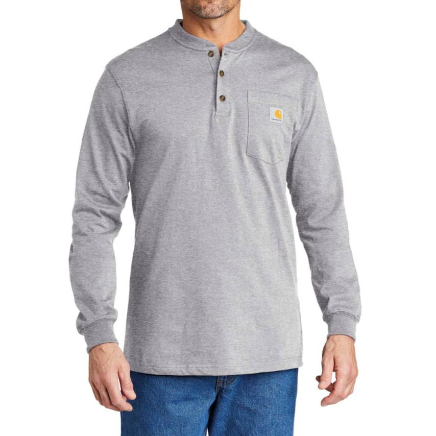 送料無料！カーハート carhartt K128 ヘンリーネック ポケットTシャツ 長袖 ワークウェア Heather Grey : ch ...