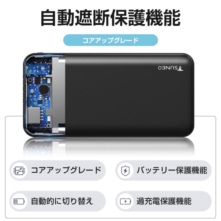 モバイルバッテリー 大容量 10000mAh 急速充電 軽量 薄型 3ケーブル