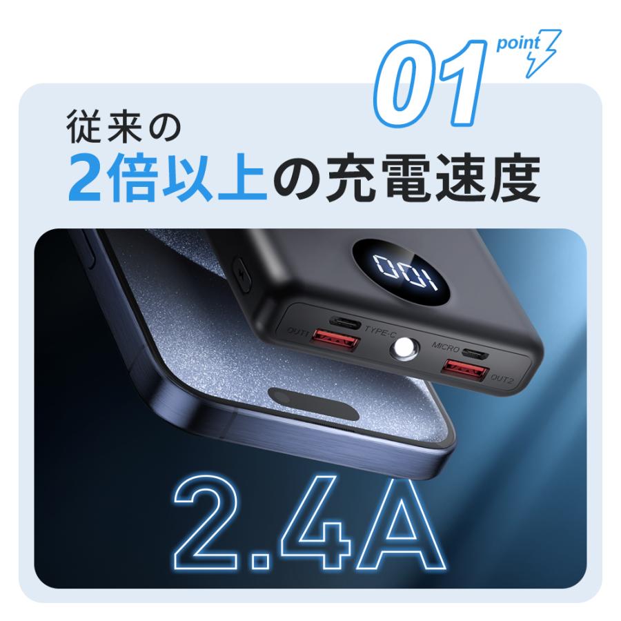 モバイルバッテリー 大容量 40000mAh 2.4A 急速充電 Type-C出入力 残量