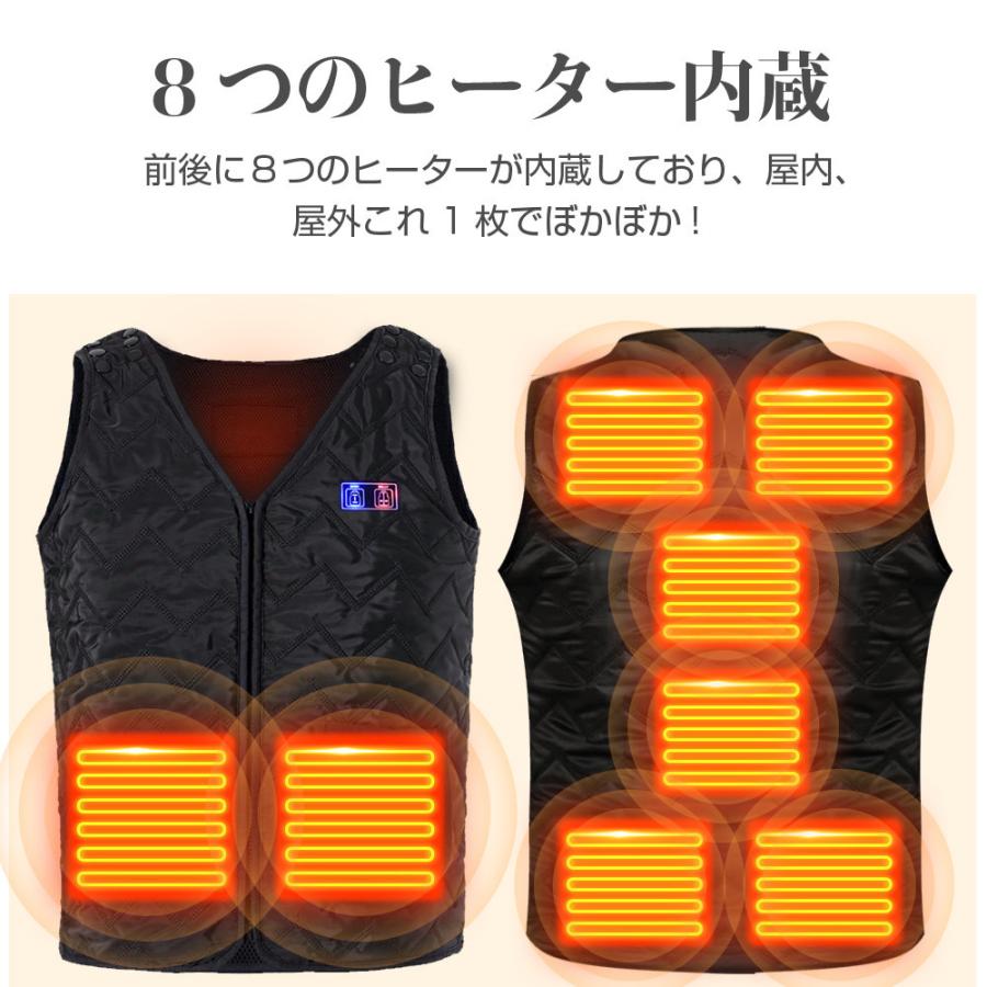 電熱ベスト 加熱パネル8枚 ヒーターベスト バッテリー給電 8つヒーター