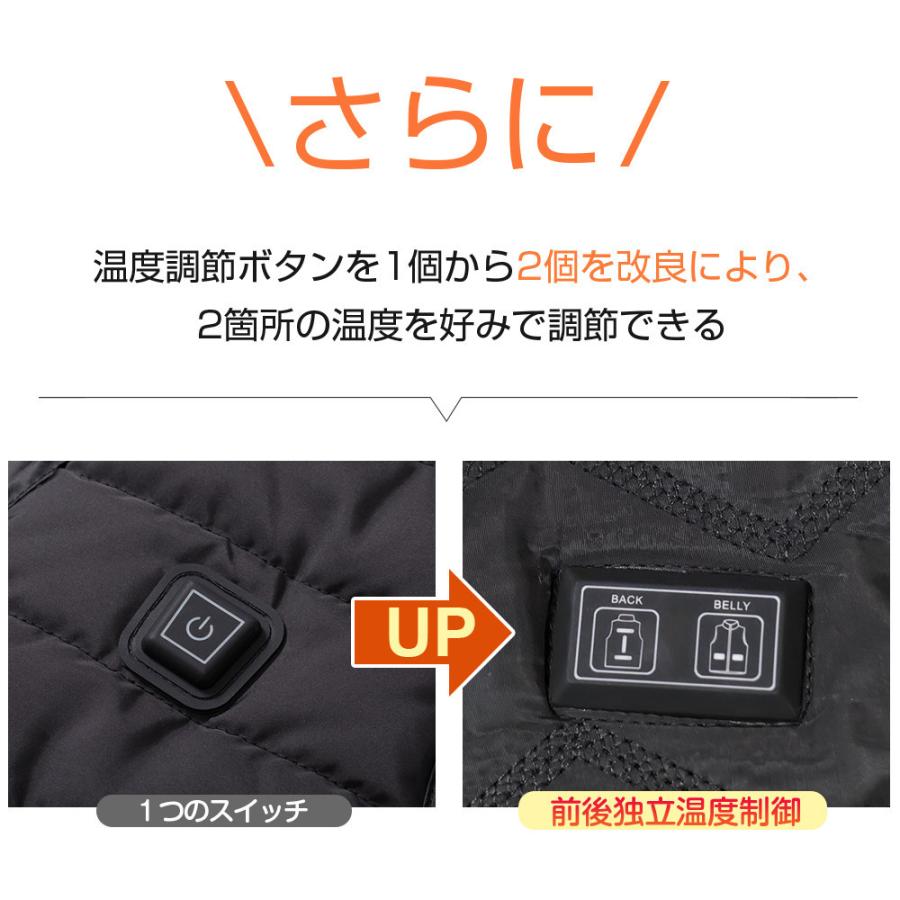 電熱加熱ベスト 加熱式ベスト 電熱ジャケット ヒーターベスト バッテリー式 黒 電熱ベスト 加熱パネル8枚 ヒーターベスト バッテリー給電 8つヒーター