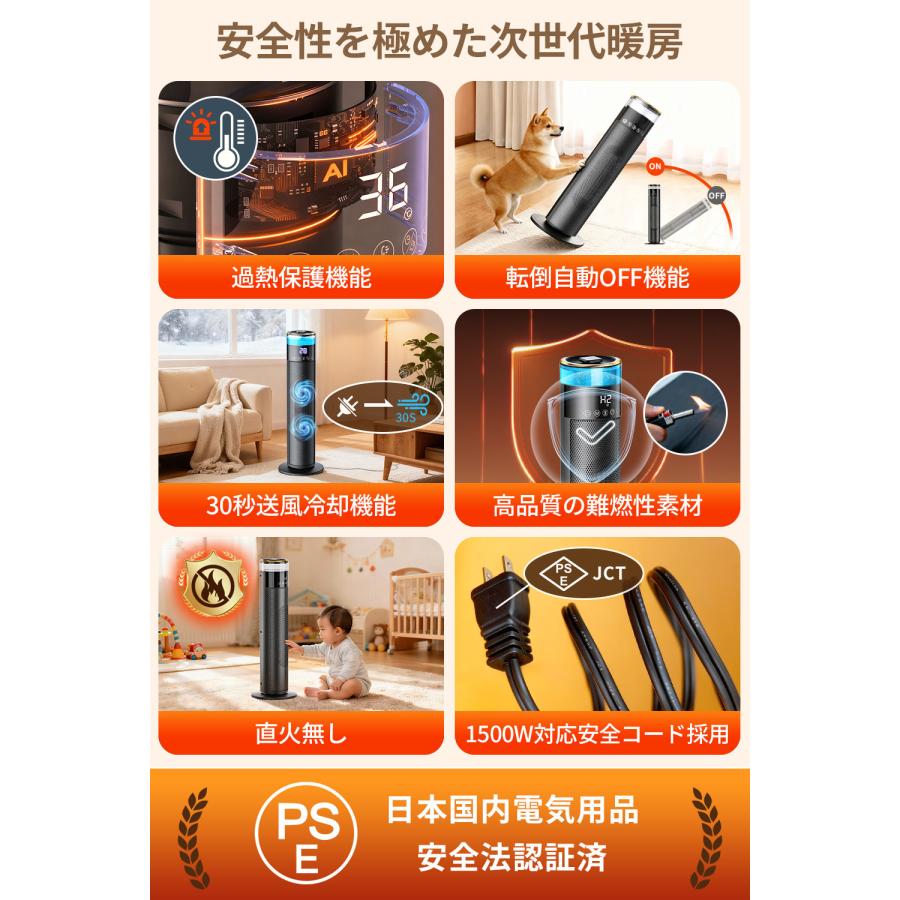 2025冬新型 AI知能恒温 セラミックヒーター 人感センサー 首振り 大