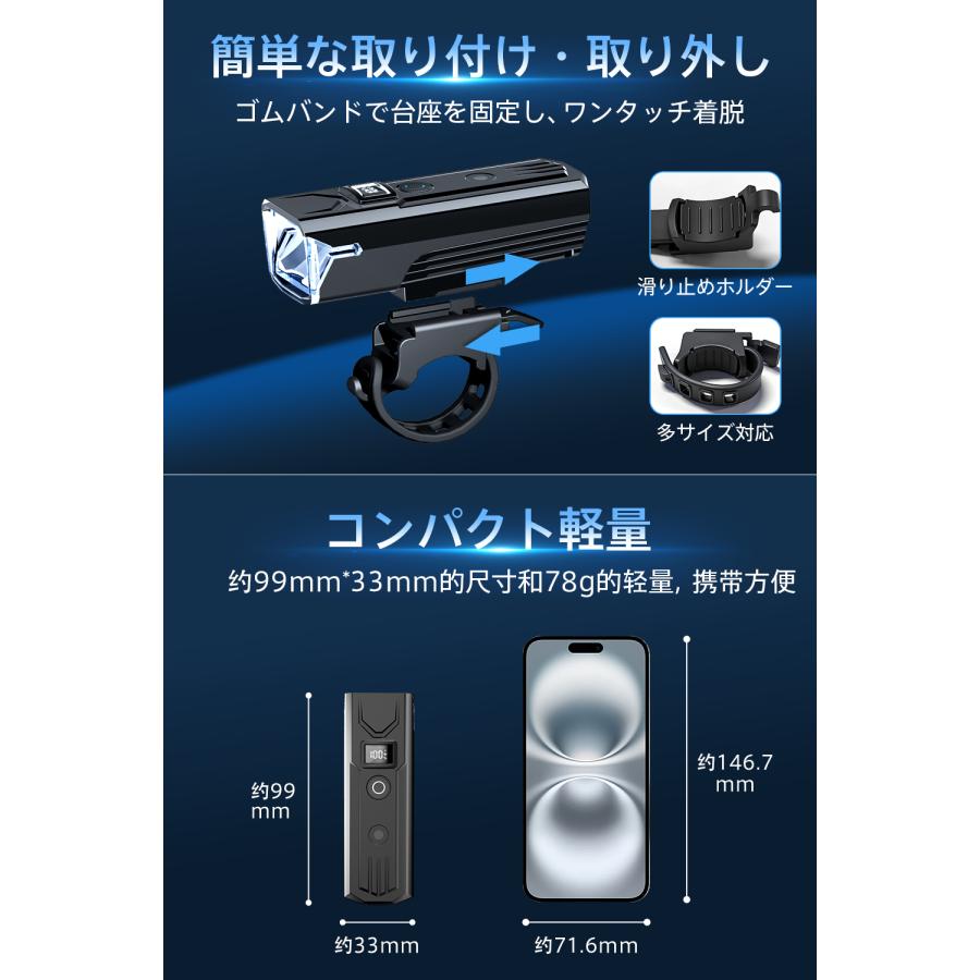 即納】自転車ヘッドライト 3200mAh大容量 type-c充電 防水 LEDヘッド