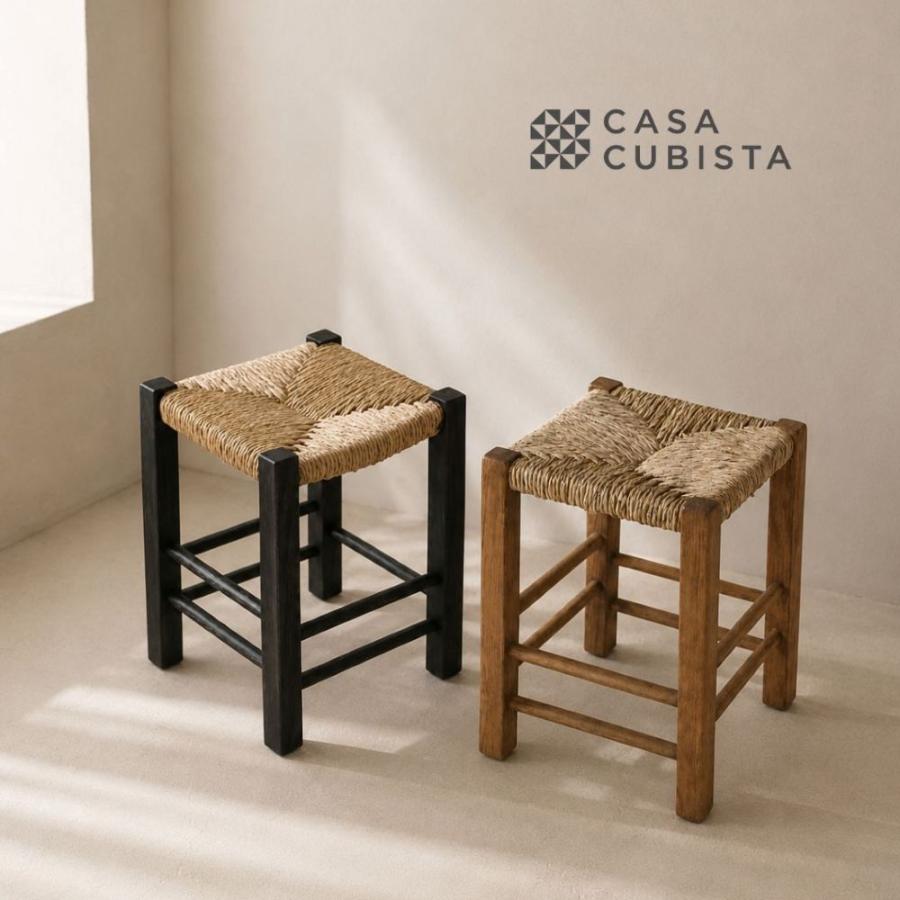 Casa Cubista ポルトガル直輸入 スツール 木製 イ草 天然木 玄関 