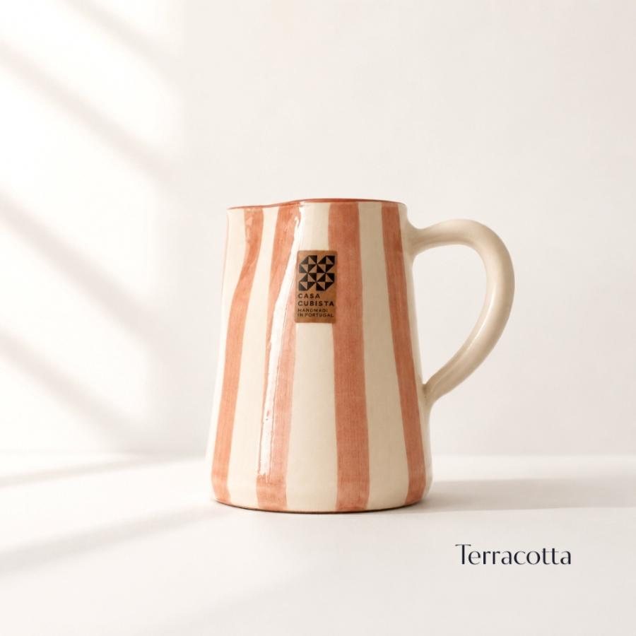 陶器製 花器 取っ手付き 茶色と白のストライプ 陶器製 花器 取っ手付き 茶色と白のストライプ 陶器製 花器 取っ手付き