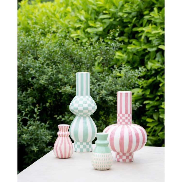 QUE RICO ケリコ ガブリエラスクエアーズアンドストライプス 緑であること ペパーミント 花立て Flower Vase エスパニア ヨーロッパ 生け花 素っ気ないお花 一輪挿し