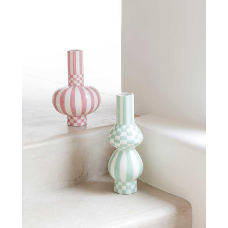 QUE RICO ケリコ ガブリエラスクエアーズアンドストライプス 緑であること ペパーミント 花立て Flower Vase エスパニア ヨーロッパ 生け花 素っ気ないお花 一輪挿し