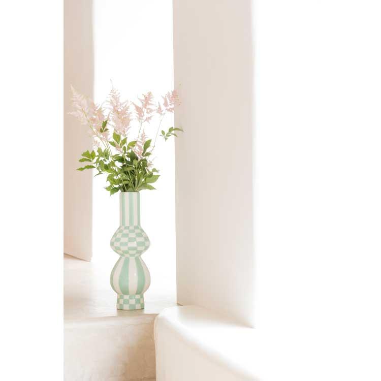 QUE RICO ケリコ ガブリエラスクエアーズアンドストライプス 緑であること ペパーミント 花立て Flower Vase エスパニア ヨーロッパ 生け花 素っ気ないお花 一輪挿し