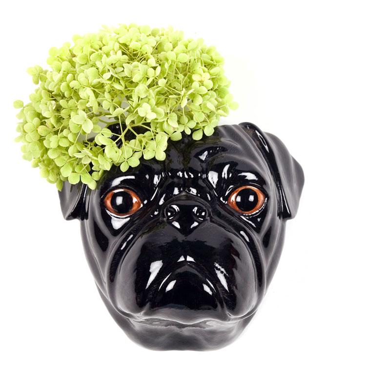 壁掛け 花瓶 パグ 黒パグ 犬 Pug Black Wall Vase プレゼント クエイル