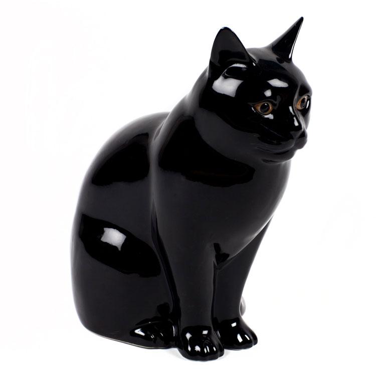 【美品】ネコ　黒猫　陶器　小物入れ　置物　インテリア　工芸品　美術品　A3288 美品】ネコ 黒猫 陶器 小物入れ 置物 インテリア 工芸品 美術品 A3288