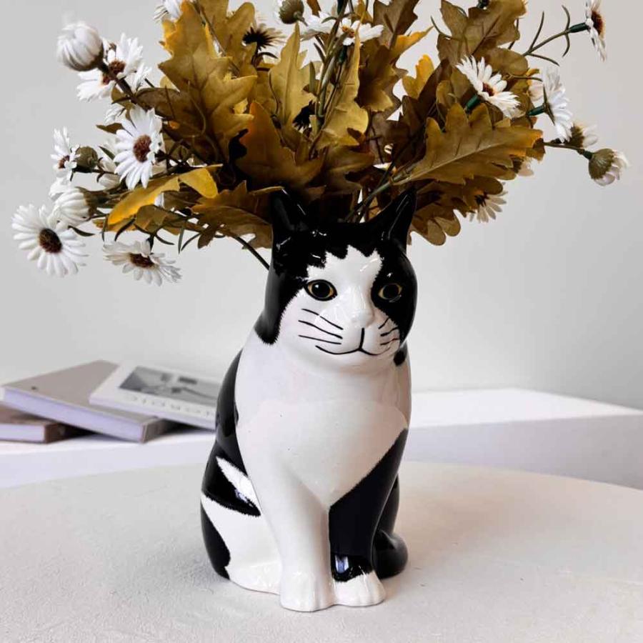 可愛い猫型花瓶 花瓶 猫 白黒 ハチワレ おしゃれ 可愛い 陶器 大きい 動物 アニマル