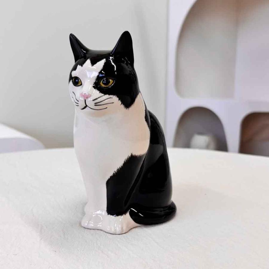 黒白の猫の陶器置物 花瓶 猫 白黒 ハチワレ おしゃれ 可愛い 陶器 大きい 動物 アニマル