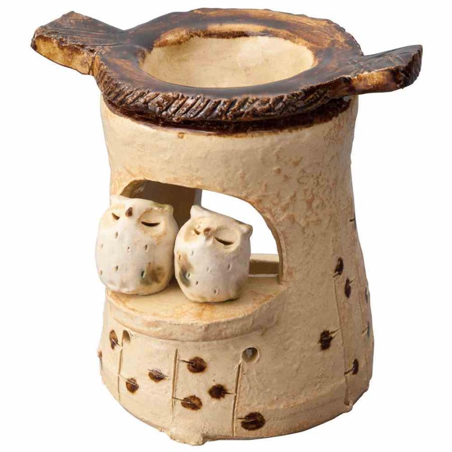 色釉 福ふくろう 香爐 木箱入り 香炉 陶器 ふくろう 梟/ 夫婦フクロウ 茶香炉 /アロマ プレゼント