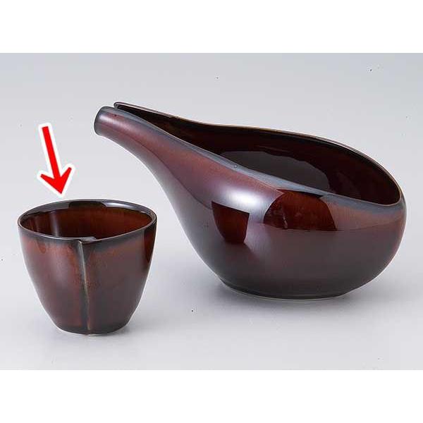 紫ガラス 塩笥形 大盃 ぐい呑み 酒器 大正〜昭和 古道具 アンティーク 酒器 ぐい飲み ぐい呑み 盃/ うるしブラウンハス型盃 /陶器 業務用