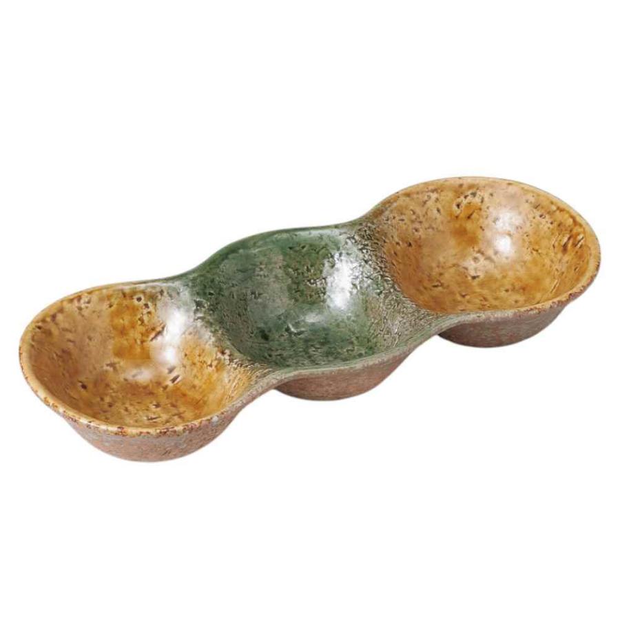 和食器 仕切皿/ 黄瀬戸織部三つ仕切り珍味 /蕎麦用 薬味皿