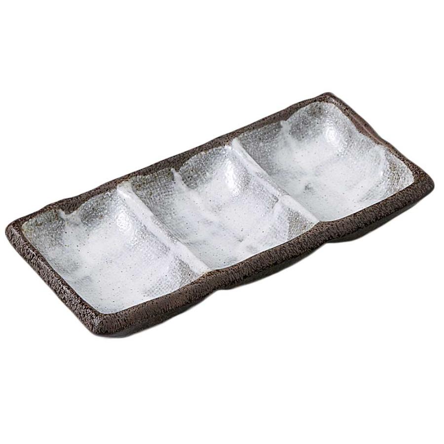 【新品未開封】三品皿 三連皿 薬味皿 タレ皿 メラミン樹脂 10個×2セット 食器 仕切皿/ 備前志野ミニ3品皿 /薬味皿 焼き肉用 焼肉用 タレ皿 蕎麦