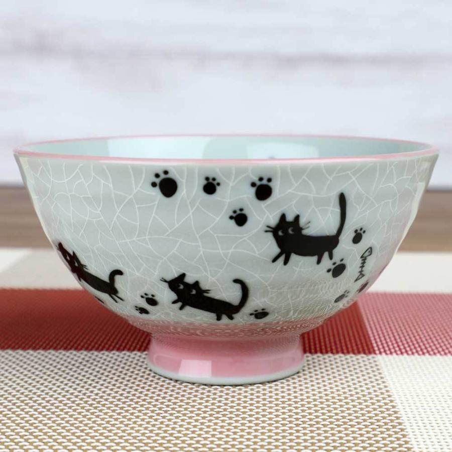 茶碗 ピンク 黒猫/ 足跡ネコ 中平 /業務用 家庭用 Rice bowl : 美濃の