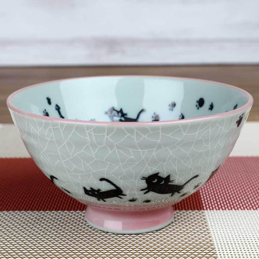 茶碗 ピンク 黒猫/ 足跡ネコ 中平 /業務用 家庭用 Rice bowl : 美濃の