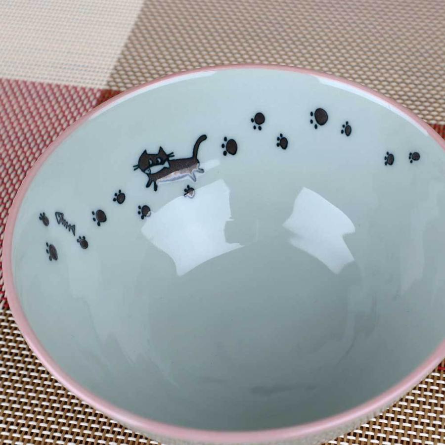 茶碗 ピンク 黒猫/ 足跡ネコ 中平 /業務用 家庭用 Rice bowl : 美濃の
