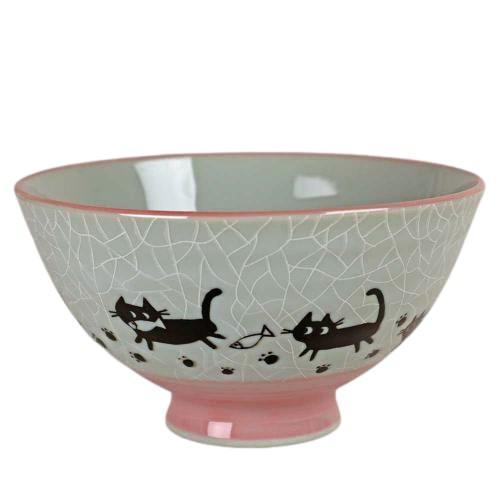 茶碗 ピンク 黒猫/ 足跡ネコ 中平 /業務用 家庭用 Rice bowl : 美濃の
