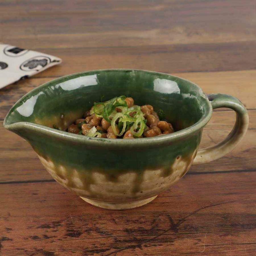 小鉢 手付き 片口/ 織部流し納豆鉢 /なっとう ドレッシング 家庭用