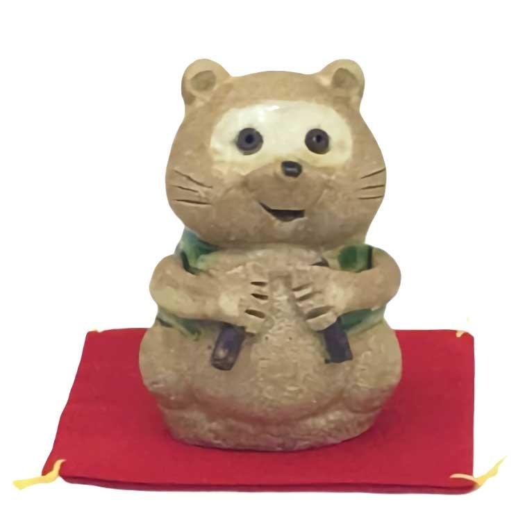 手造り 置物/ たぬき置物（腹鼓） /座布団付 インテリア プレゼント