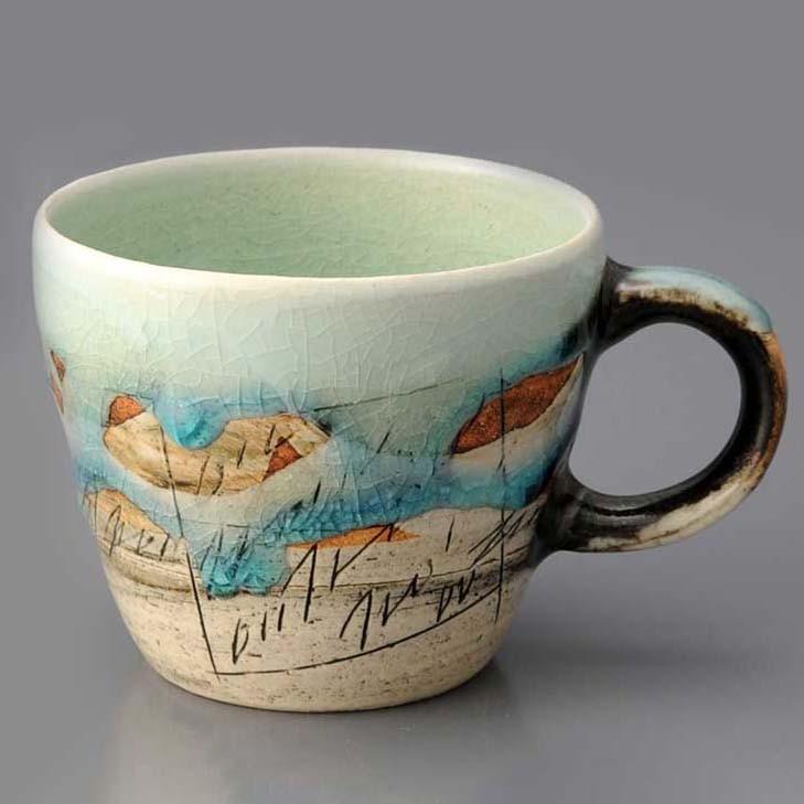 手造り マグカップ おしゃれ 線刻 内絵 マグ 青釉 業務用 家庭用 コーヒー カフェ ギフト プレゼント 贈り物 919 5119 美濃のちゃわん屋さん 古林恩羅院 通販 Yahoo ショッピング