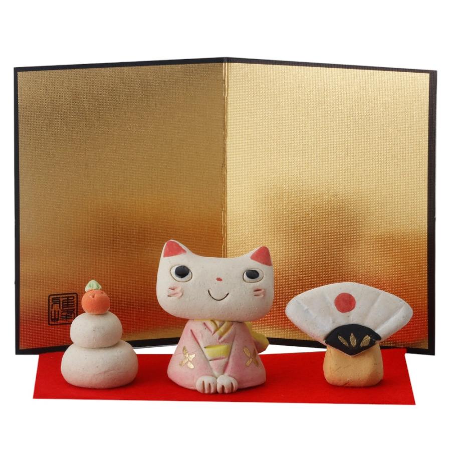 迎春 正月飾り猫 ネコグッズ 人形師の手造り置物 工房SAO作/ 迎春猫