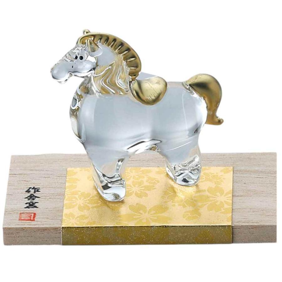 ガラス工芸 馬と騎手 躍動感あふれるインテリア置物 カウボーイ 馬 午年 風水・開運インテリア・跳ね馬の置物（立ち馬） Mサイズ