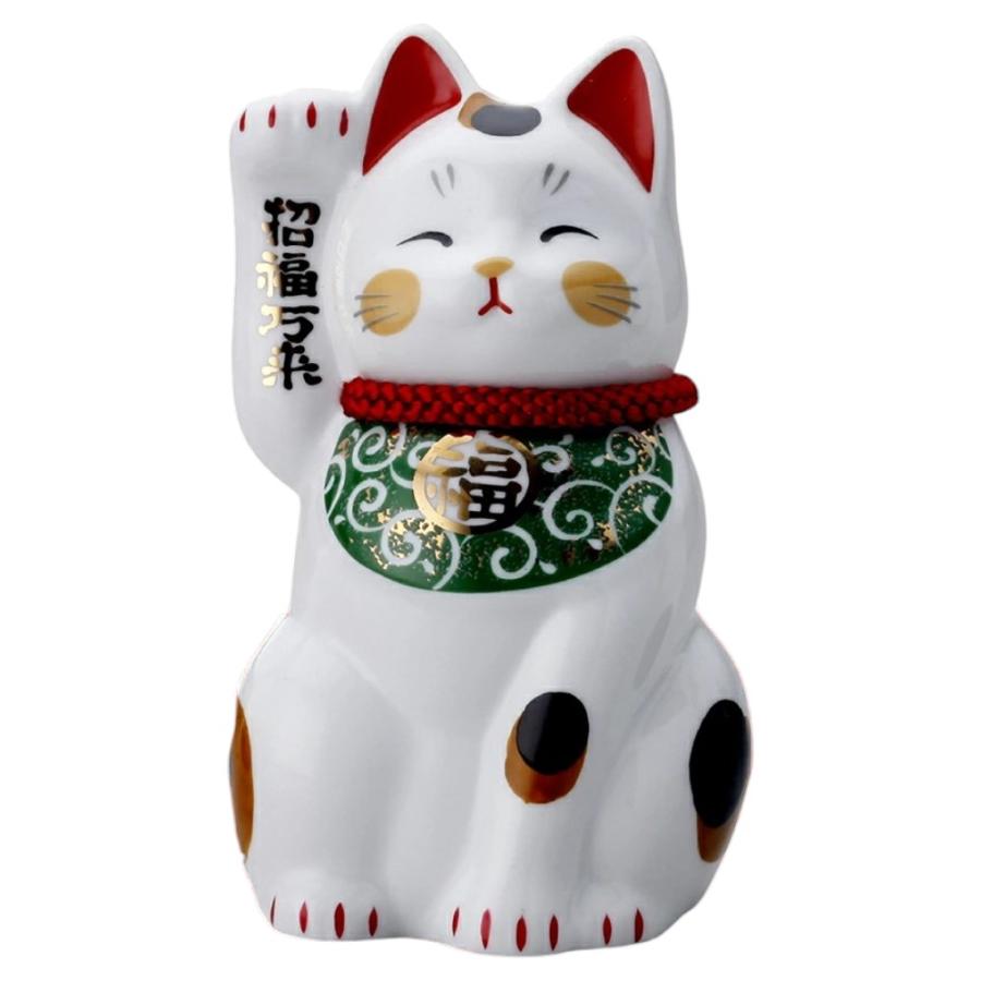 古色福猫　唐草模様 26cm 唐草模様 福猫 かわいい/ 唐草招猫（緑）・大 /金運 繁栄 長寿 招福万