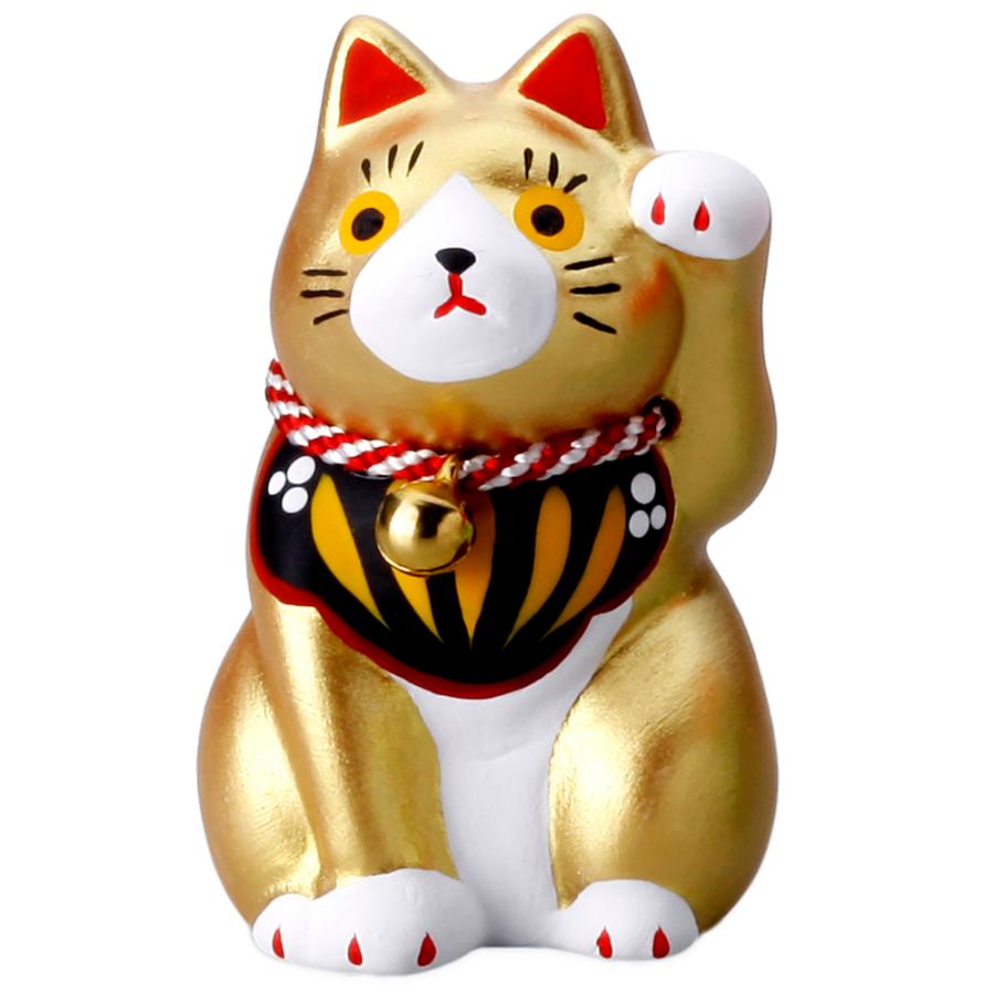 開運 縁起物 金猫 猫の置物 岐阜 美濃の焼き物 福猫 鈴/ 民芸招猫・金