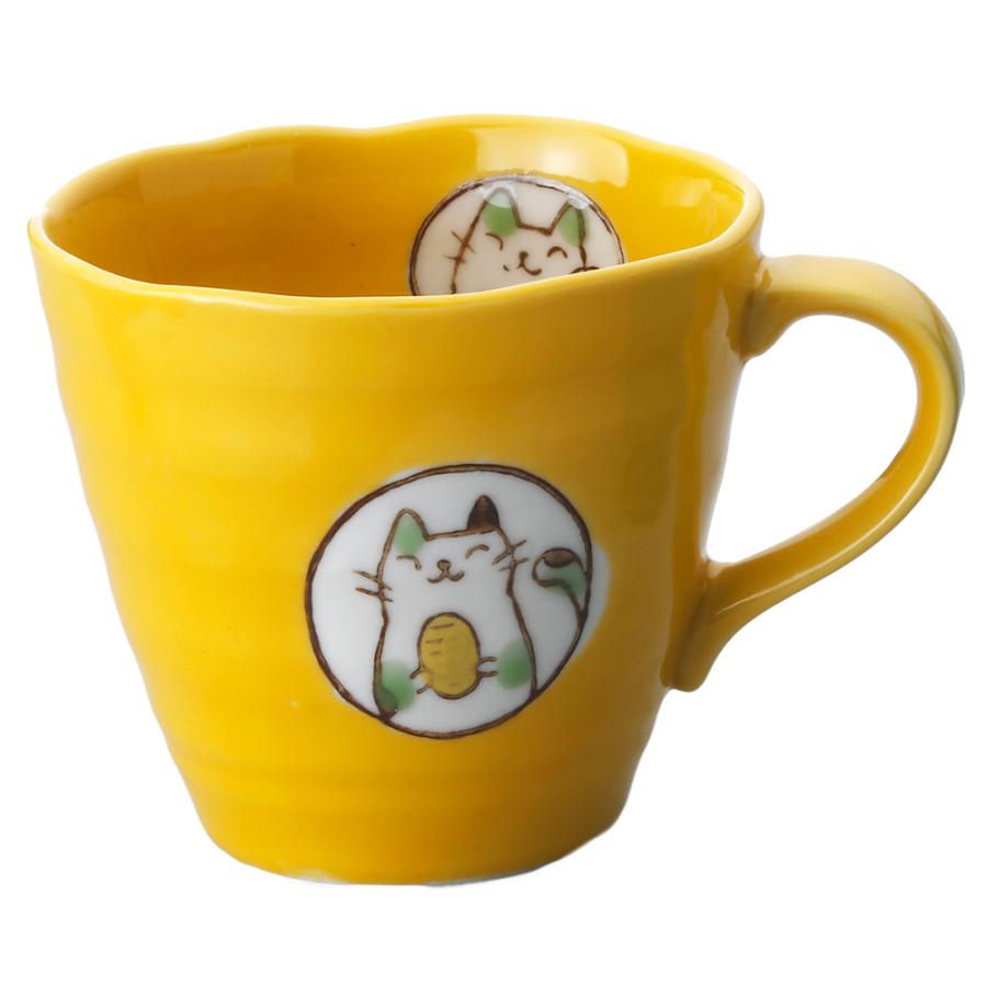 金運UP 商売繁盛 かわいい ねこのマグカップ カップ/ 風水猫マグ（黄