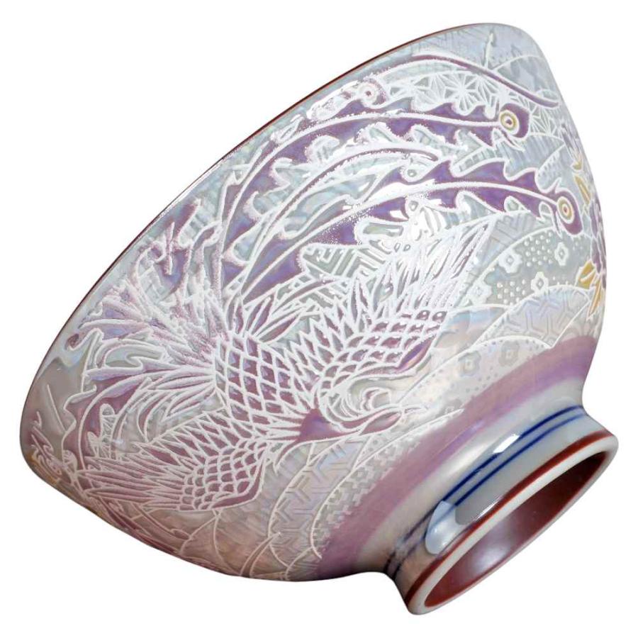 茶碗 飯碗/ 銀パール 鳳凰 中平 貴紫 /フェニックス 朱雀 純和風