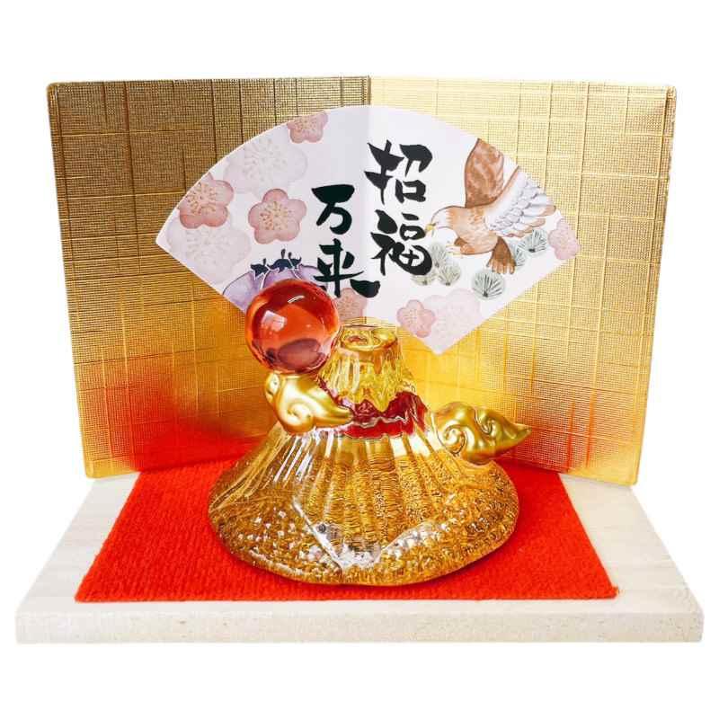 富士山 ガラス 置物 小さい/ 金富士山 /クリスタル 縁起物 贈り物 正月