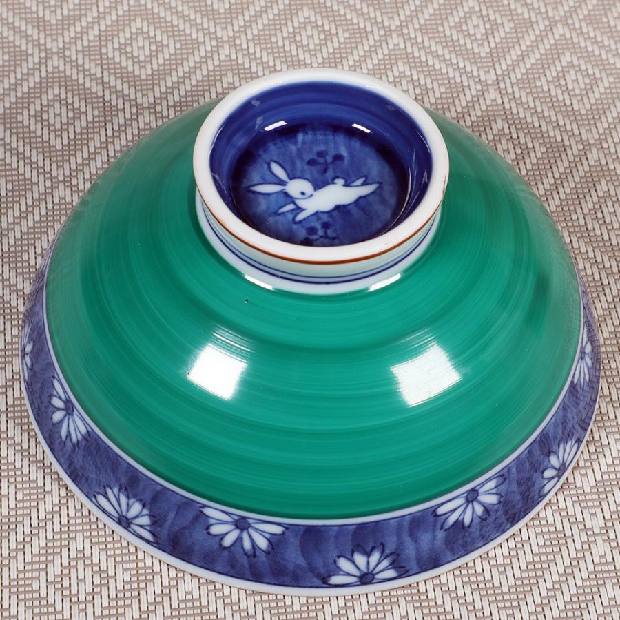 茶碗 うさぎ 緑/グリーン巻菊うさぎ茶碗 大平 /毎日 家庭用 使いやすい