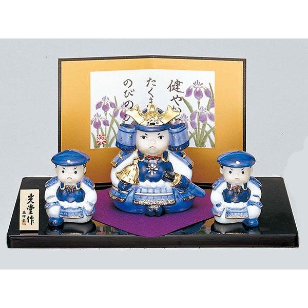 五月人形 コンパクト 陶器 小さい 大将 武将/ 染錦初陣大将飾り