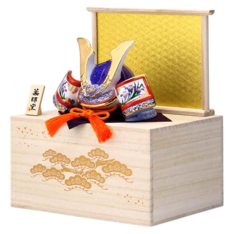 五月人形 コンパクト 陶器 小さい 兜 かぶと/ 染錦出世兜(尚武大・収納桐箱台付) /こどもの日 端午の節句 初夏 お祝い 贈り物 プレゼント