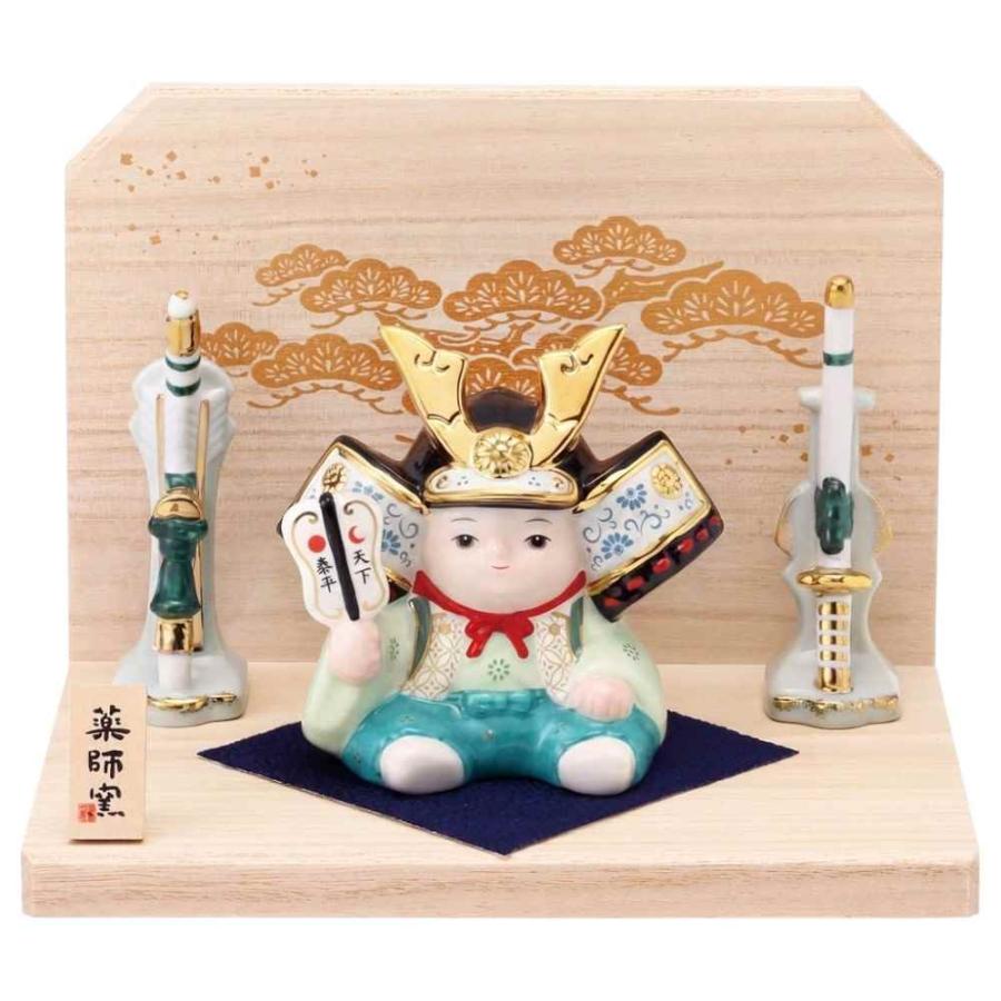 五月人形 コンパクト 武将飾り 陶器 小さい/ 彩絵子ども大将(平飾り