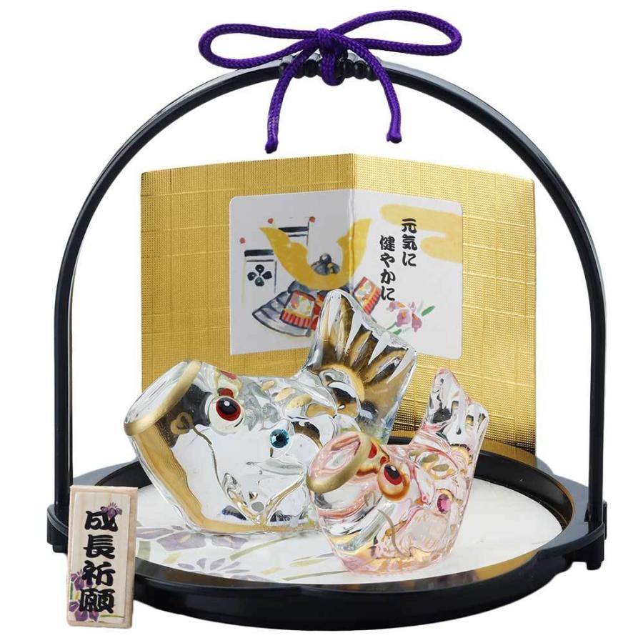五月人形 コンパクト ガラス 兜 かぶと/ 組硝子鯉のぼり盆飾り /こどもの日 端午の節句 お祝い 贈り物 プレゼント（Yahoo!・美濃のちゃわん屋さん 古林恩羅院）