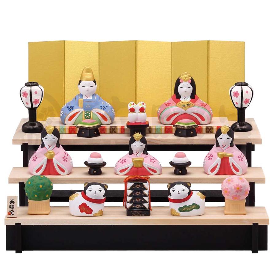 雛人形 コンパクト 陶器 小さい 可愛い ひな人形/ 錦彩さくら雛