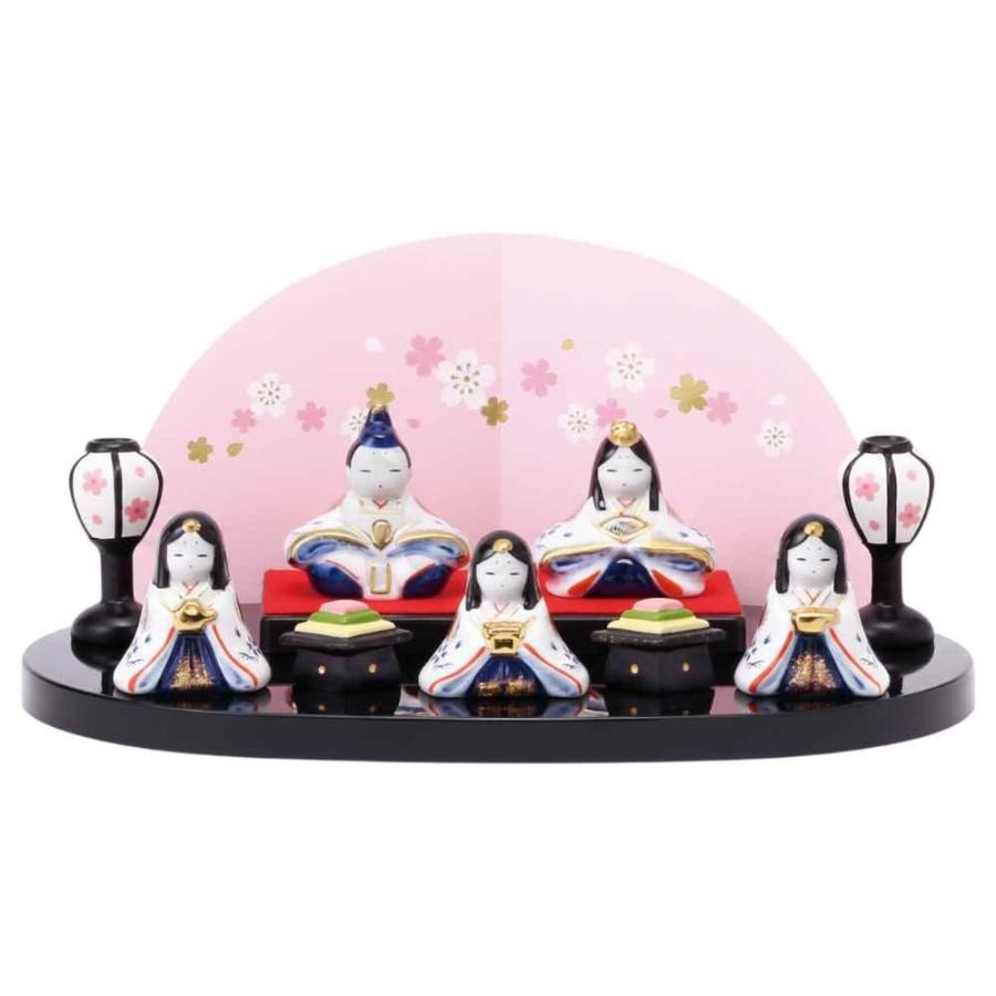雛人形 コンパクト 陶器 小さい 可愛い/ 染錦弥生飾り雛(平飾り