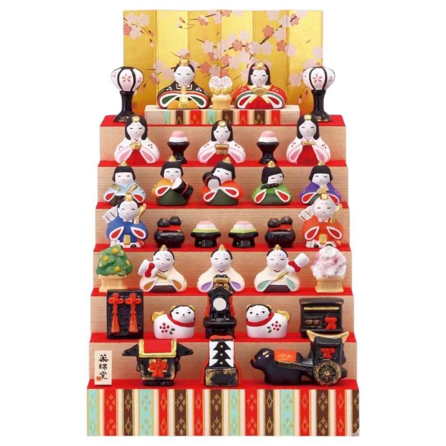 薬師窯　錦彩花かざり雛　五段飾り　ひな人形　新品　ひな祭り　お雛様　ミニチュア 雛人形 コンパクト 陶器 小さい 可愛い/ 錦彩花かざり雛(七段飾り