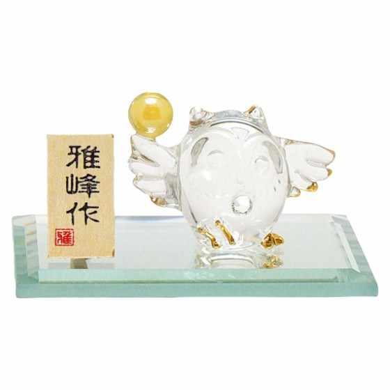 ガラス ふくろう 置物 風水/ 開運風水クリスタル福フクロウ /小さい