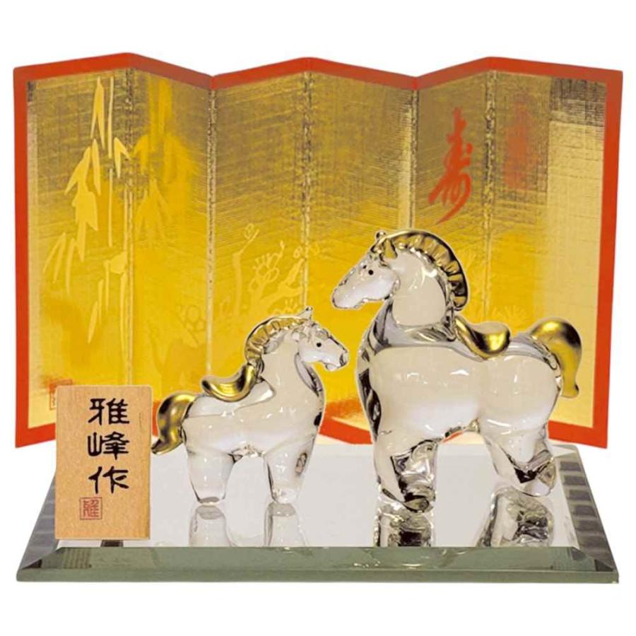 干支 午 置物 馬 うま 2026年/ ビードロ金彩 福午（親子） /粗品 販促