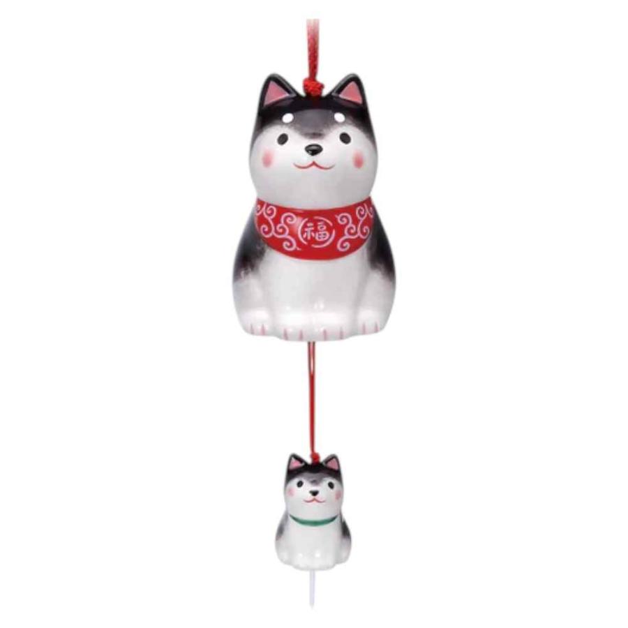 風鈴 陶器 柴犬/ わんこ日和黒柴親子風鈴 /夏のインテリア 涼風 : 美濃