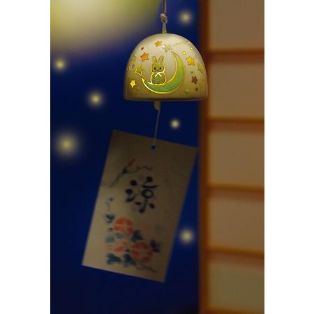 暗闇で光る！風鈴 陶器/ 月うさぎ /夏のインテリア 涼風 クールビズ