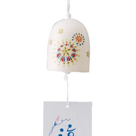 暗闇で光る！風鈴 陶器/ 夜光丸風鈴（大）花火 /夏のインテリア 涼風