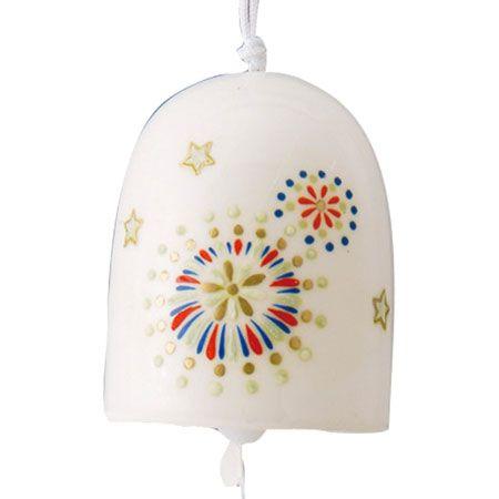 暗闇で光る！風鈴 陶器/ 夜光丸風鈴（大）花火 /夏のインテリア 涼風